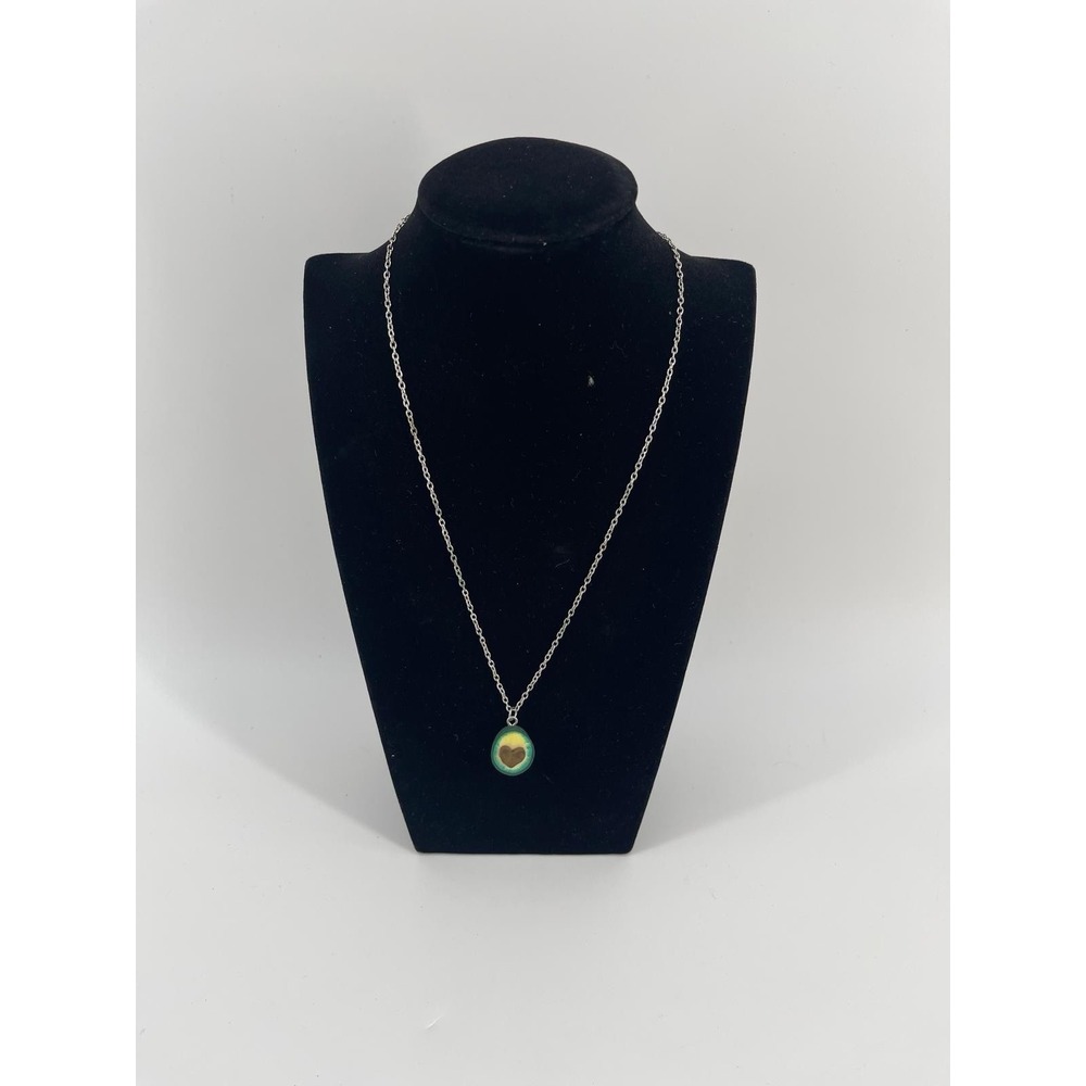 Y2K Avocado Heart Pendant Necklace Cute‎ Kawaii Green Yellow Retro Jewelry
